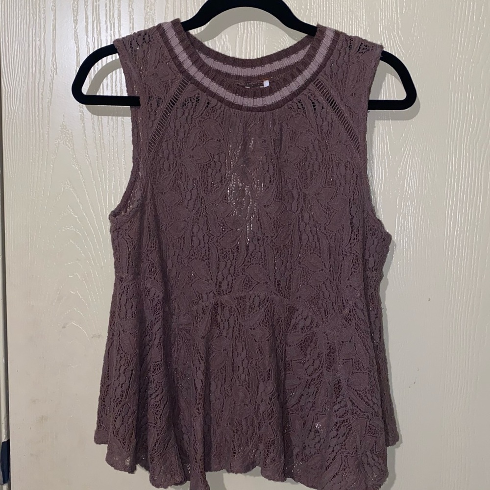 Free People dusty rose lace peplum top sz S